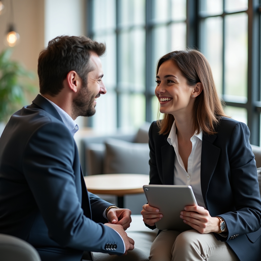 Doi profesioniști construind un parteneriat de afaceri la o întâlnire informală